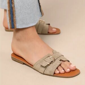 NWT Beige Suede Buckle Slide Sandals